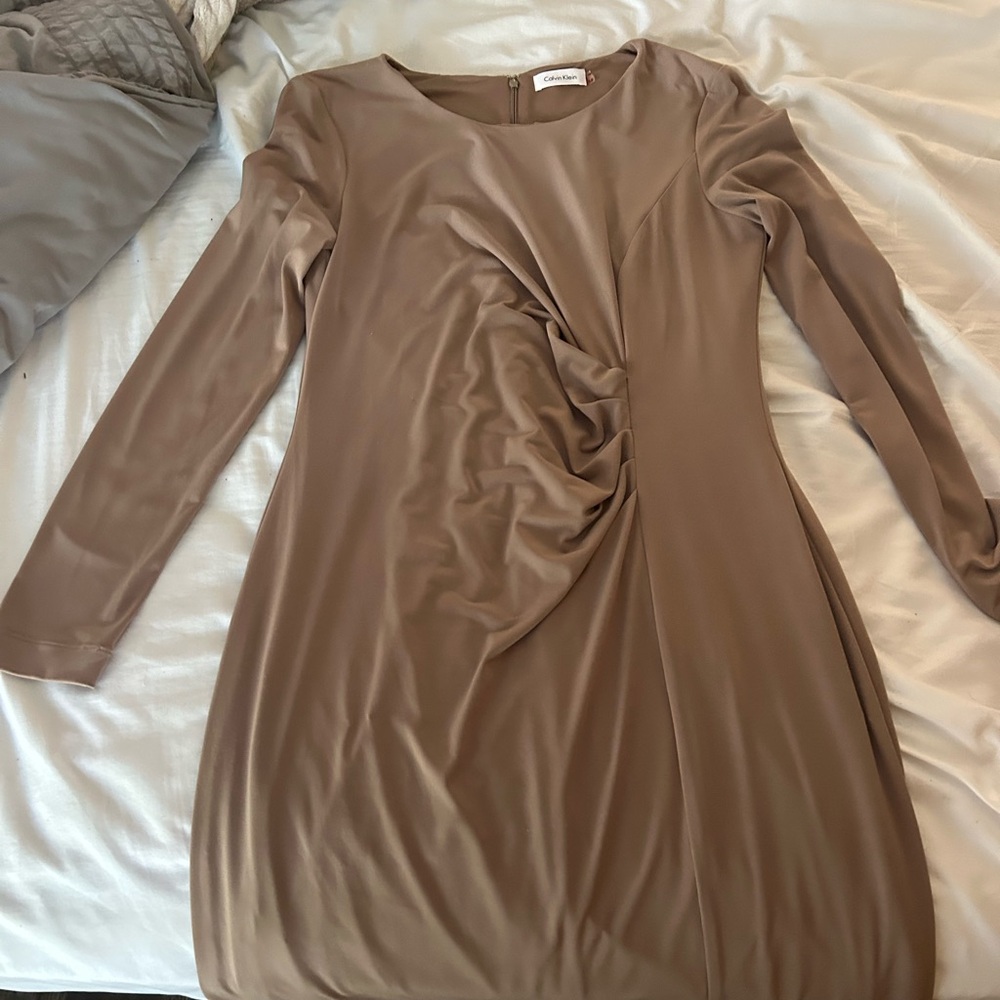 Calvin Klein Long Sleeve Tan Dress